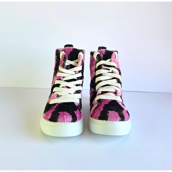 ELYSIAN Emily Morrison Ankara Ikat Silk Velvet High Top Sneakers 38 Pink Black - Picture 8 of 14
